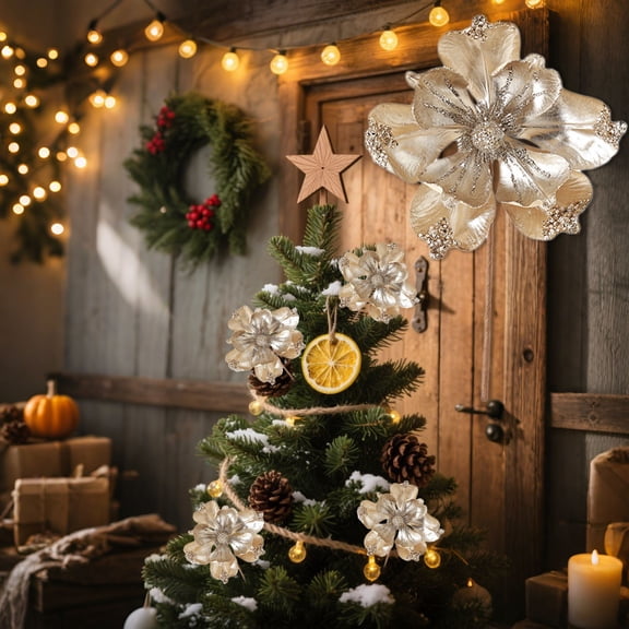 Champagne Gold Artificial Flower Arrangement, High-End Cloth Christmas Florals for Table Centerpiece, Holiday and Home Dining Decor