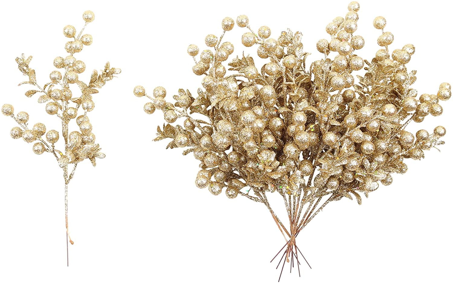 Champagne Gold Christmas Picks Decorations Floral Sprays Glittered ...