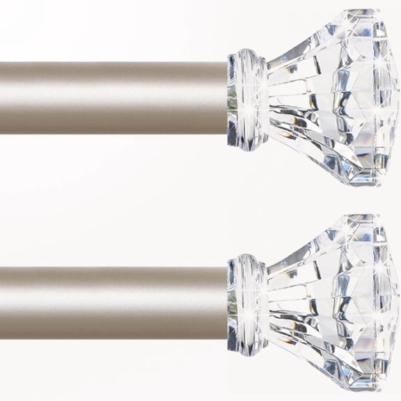 Champagne Gold Decorative Crystal Curtain Rods 2 Pack: Heavy Duty Adjustable Window Curtains Rods for Living Room Bedroom, Modern Acrylic Drapery Rods Set with Clear Bling Diamond Finials