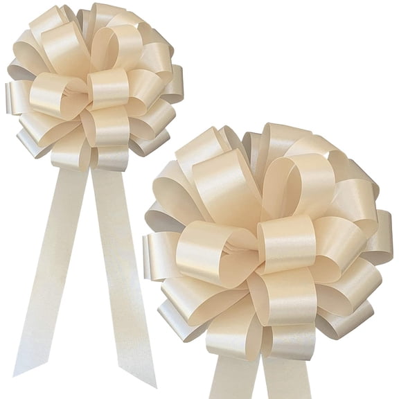Champagne Gold Wedding Pull Bows with Ivory Tulle Tails - 8" Wide, Set of 6, Reception, Anniversary, Bridal Shower, Thanksgiving, Christmas