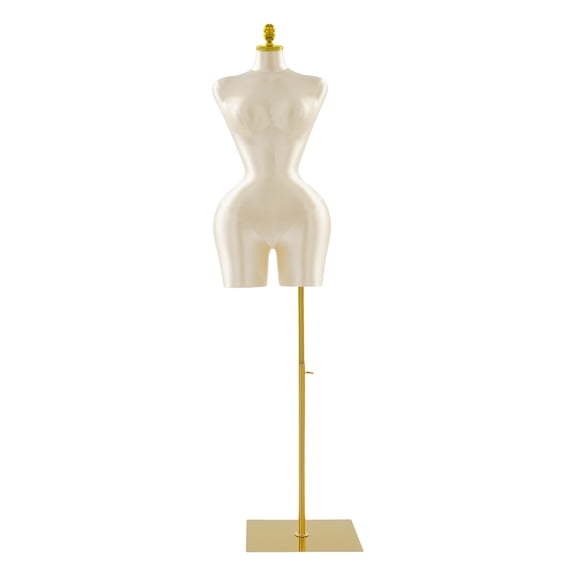 Champagne Gold Female Mannequin Body Torso, Plus Size Female Mannequin, Manikin Body Torso, with Gold Metal Stand, 63-84.26inch Adjustable Height, for Store, Boutique, Designer,Jewelry