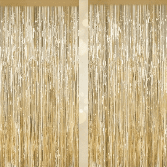 Champagne Gold Foil Fringe Curtains 2 Pack Party Backdrop Decor, Shiny Tinsel Door Streamers for Birthday, Graduation, Christmas, New Year, Bachelorette & Disco Party Supplies, Photo Booth Background
