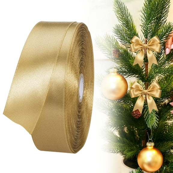 Champagne Gold Gift Wrapping Ribbon,Solid Satin Ribbon 25 Yards Roll for Wedding Sewing Projects Wrapping invitation Embellishments and Crafting Projects Etc