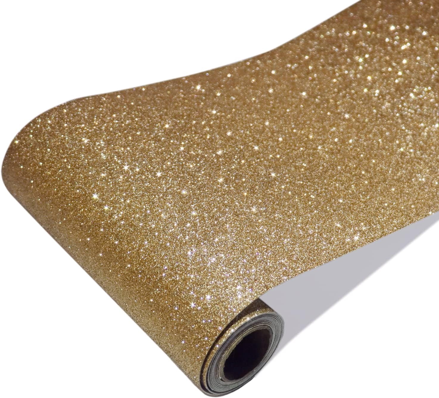 Champagne Gold Glitter Wallpaper Border Peel and Stick Wall Border Sparkle Glitter Contact Paper Gold Fabric Wallpaper Self Adhesive Removable Decorative Wall Border for Bedroom Decor 8"x354"