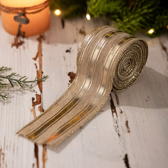 Champagne Gold Glitter Wired Ribbon for Christmas Tree Mesh Sparkling 2 Inch x 197 Yard Christmas Wired Ribbon for Crafts Wreath Garland Supplies