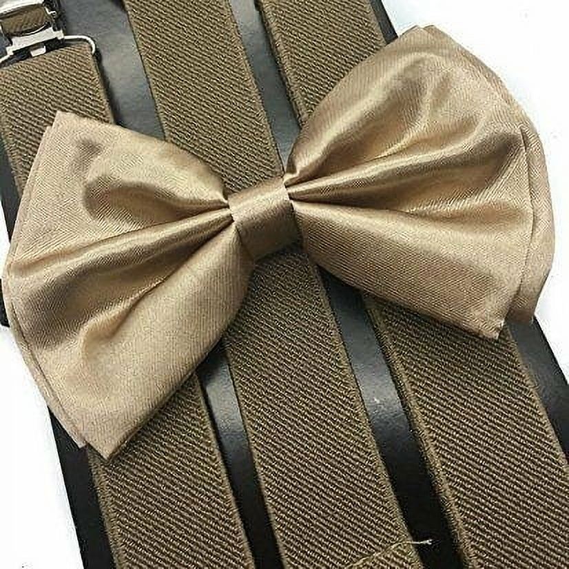 Champagne Gold Khaki Suspender and Bow Tie Set Wedding Prom Suspenders