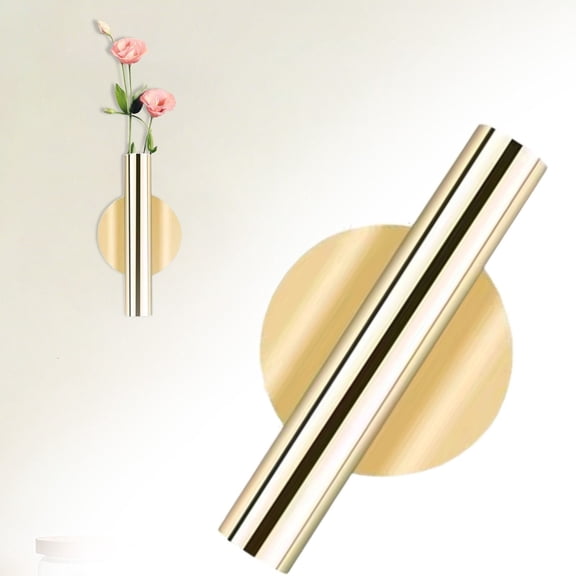 Champagne Gold Metal Tube Wall Vase for Dried Flowers Faux Plants, Rustic Wall Mounted Planter Decor, Minimalist Hanging Flower Holder for Living Room Bedroom Office Farmhouse Wall Art