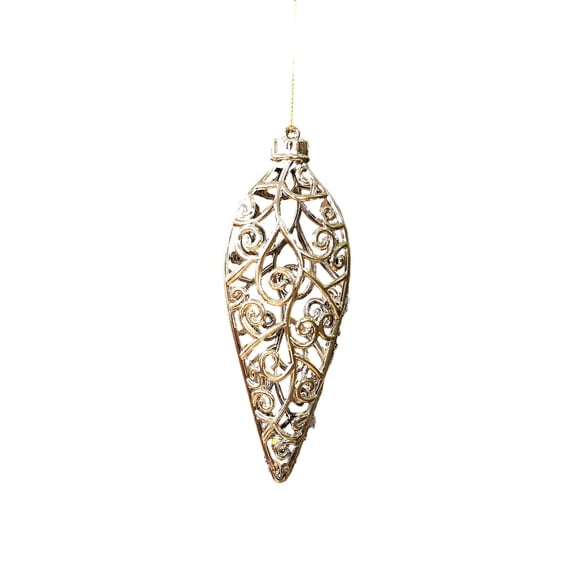 Champagne Gold Openwork Leaf Christmas Ornament, 1.63 x 1.78-Inch Botanical Hanging Pendant with Hook for Christmas Tree, Wreath, Garland, Mantel and Farmhouse Holiday Decor