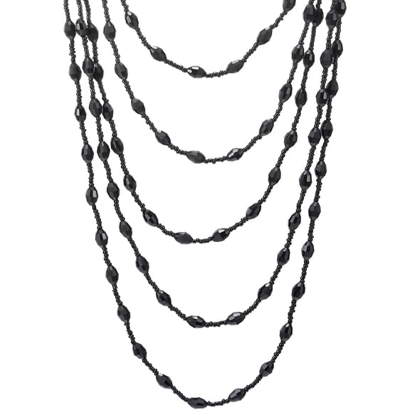 Champagne Gold Oval Beads Statement Necklace Multi-Strand Long Chains With Crystal Charm Pendant[o1753]