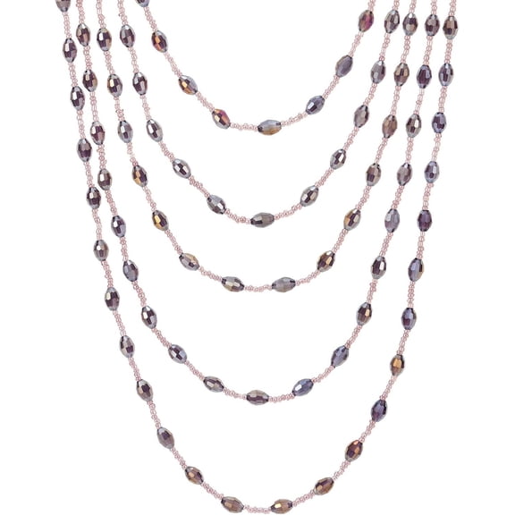 Champagne Gold Oval Beads Statement Necklace Multi-Strand Long Chains With Crystal Charm Pendant[o1757]