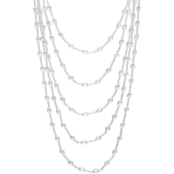 Champagne Gold Oval Beads Statement Necklace Multi-Strand Long Chains With Crystal Charm Pendant[o1758]