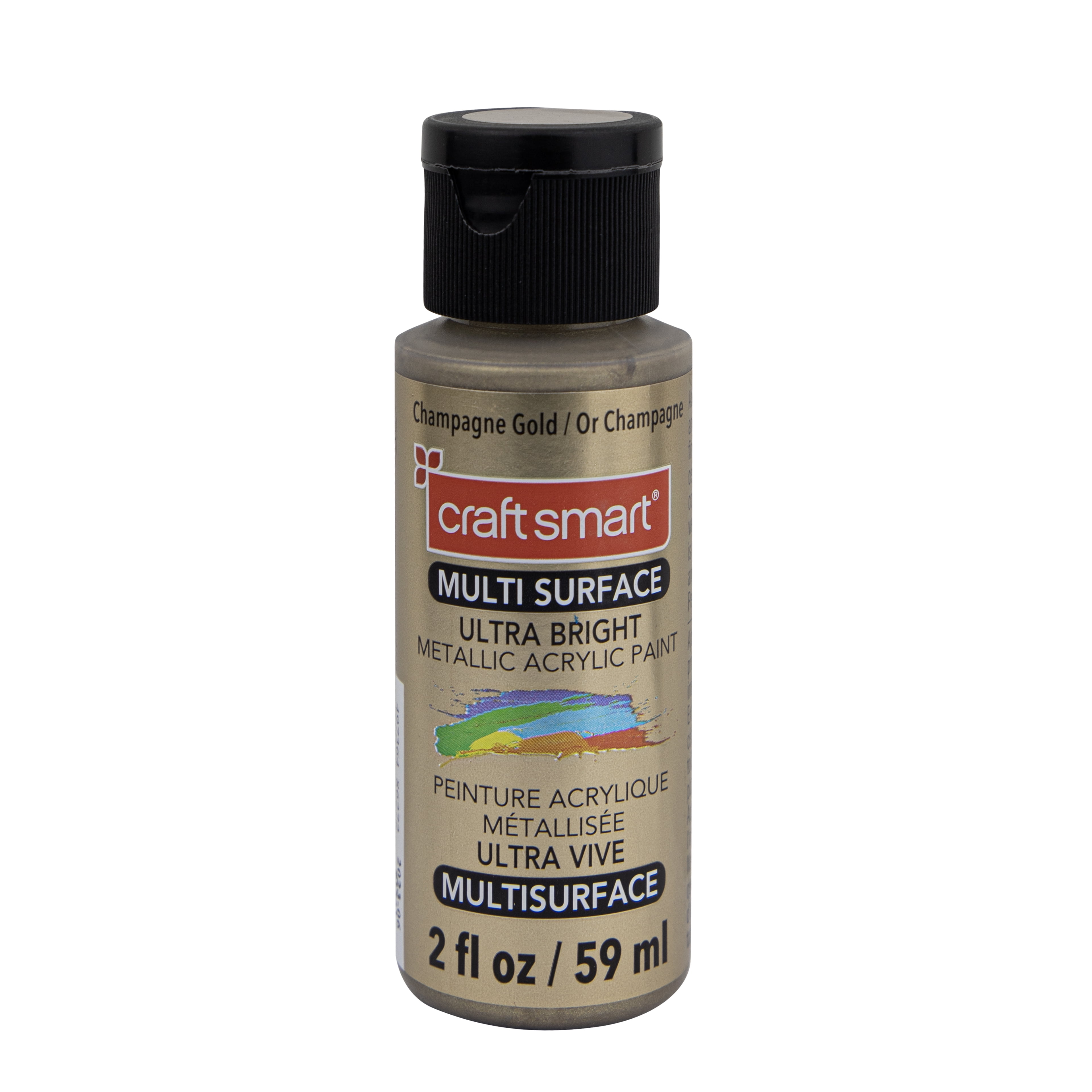 Craft Smart Champagne Gold Premium Ultra Bright Metallic Paint - Multi-Surface Shimmer Finish for Art, Crafts & Decor, 12 Pack