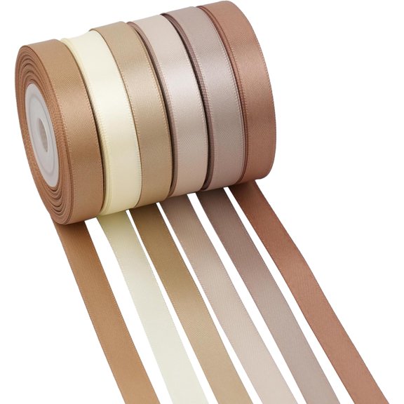Champagne Gold Ribbon - 3/8" Double Face Satin Ribbon Assortment - 6 Rolls, 60 Yards for Crafts, Wedding, Baby Shower Decoration, Gift Wrapping, Invitations