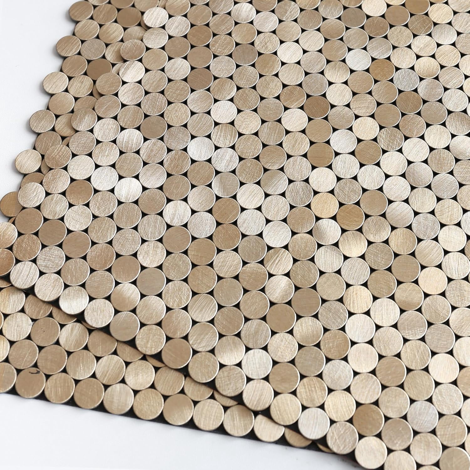 Champagne Gold Small Penny Round Peel and Stick Backsplash Tiles for ...