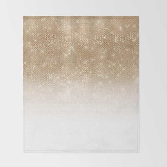 Champagne Gold Sparkle Ombre Fleece Blanket, Polyester Fleece Fabric, 280 GSM, Glam Style for Couch or Bed