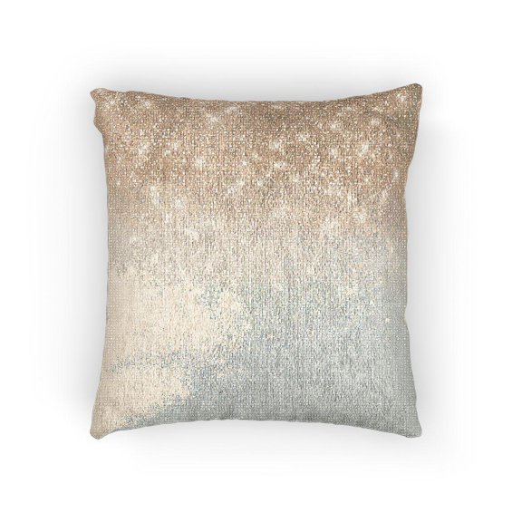 Champagne Gold Sparkle Ombre Woven Pillow, Cotton-Polyester Blend, Glam Style