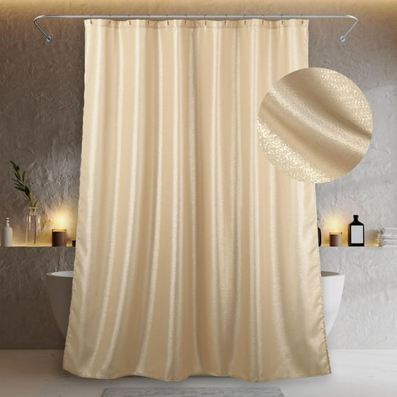 Champagne Gold Sparkle Shower Curtain: Beige Cream Silver Glitter Bling Shiny Fabric Decorative Shower Curtains for Bathroom - Waterproof Washable Luxury Metallic Satin Bath Curtain - 72x72