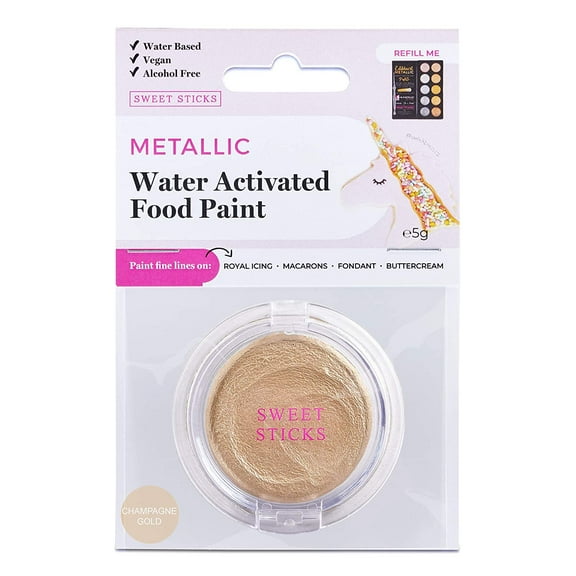 Champagne Gold Water Activated Edible Food Paint Pan, Refill Palette By Edible Art with 1 Fine-Line Brush - Water Based Vegan Cake Paint, Water Activated Icing Paint (5 Grams)