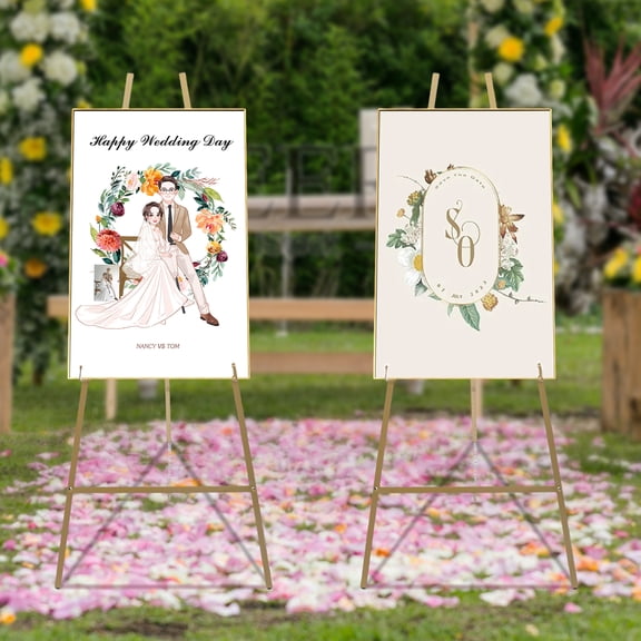 Champagne Gold Wedding Easel Stand, Adjustable Height & Angle, Durable Steel Pipe Frame, Foldable, Anti-Slip Feet for Picture Display - 5kg Capacity