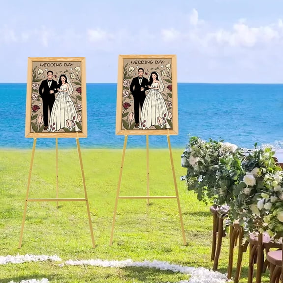 Champagne Gold Wedding Easel Stand, Adjustable Height & Angle, Durable Steel Pipe Frame, Foldable, Anti-Slip Feet for Picture Display - 5kg Capacity