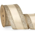 thumbnail image 1 of Champagne Gold Wired Ribbon Satin with Glitter Edge 2.5 Inch Champagne Christmas Ribbon for Tree Gift Wrapping Wreaths Garland Topper Bows Crafts Home Decor -10 Yards, 1 of 5