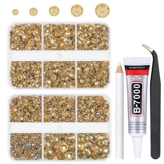 Champagne Golden Resin Crystal Rhinestones w B7000 Jewelry Glue for Bedazzling 2mm 3mm 4mm 5mm 6mm Flatback Gems Stones Crystals Diamonds for Nails Face Eyes Makeup Tumblers Bottles DIY Crafts