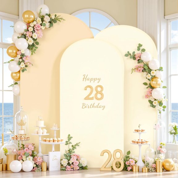 Champagne Ivory Arch Backdrop Cover Set of 3 Party Wedding Arch Covers Stretchy Backdrop 6FT 6.6FT 7.2FT Decorations Baby Shower Bridal Shower Photo Birthday Ivory Arch Stand Cover Spandex