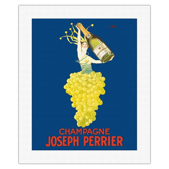 Champagne Joseph Perrier - French Woman Emerging from Chardonnay Grapes - Vintage Advertising Poster by J. Stall c.1926 - Fine Art Rolled Canvas Print 16in x 20in