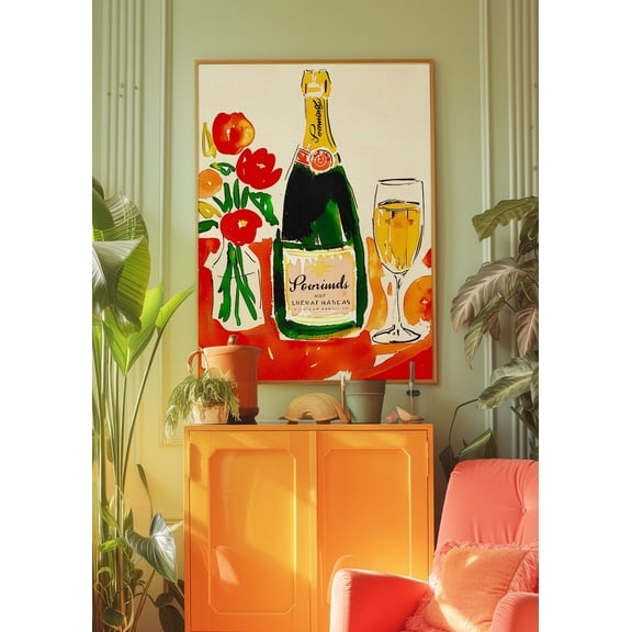 Champagne Kitchen Red Eclectic Wall Art, Unframed Canvas 24x36in