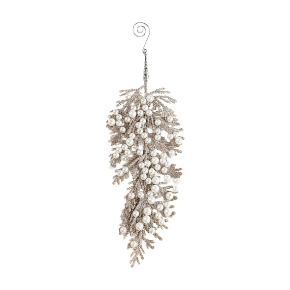 Champagne Leaf Christmas Tree Ornament – Glitter Plastic Pendant with Pearlescent Finish, Holiday Hanging Decoration for Festive Ambience