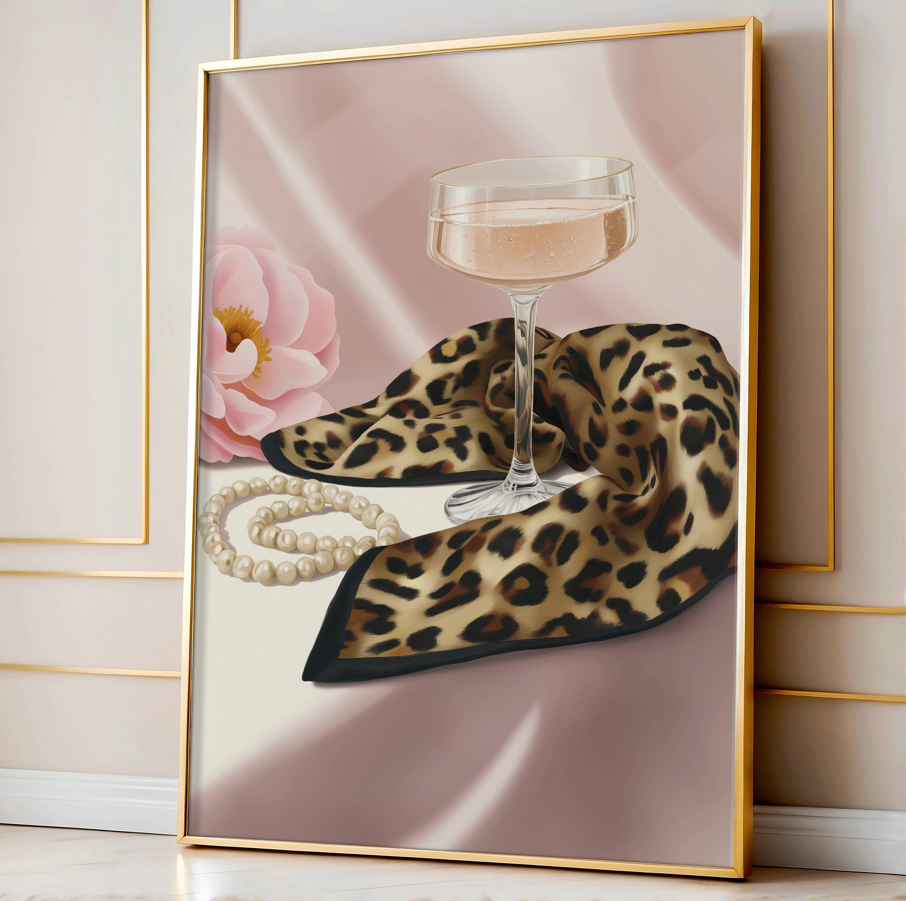 Champagne Leopard Print Art, Luxury Home Bar Wall Decor, Girly Glamour ...