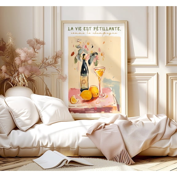 Champagne Lover Art Poster: French Saying, Colorful Bar Decor, Unframed Poster Size 8x12