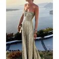 thumbnail image 1 of Champagne Metallic Strapless Evening Gown With Ruched Bodice And Maxi Skirt, 1 of 12