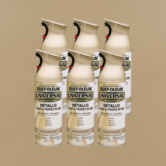6 Pack, Champagne Mist, Rust-Oleum Universal All Surface Interior/Exterior Metallic Spray Paint-261415, 11 oz