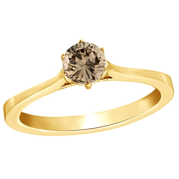 AFFY Champagne Natural Diamond Solitaire Engagement Ring in 14K Yellow Gold (0.5 cttw)