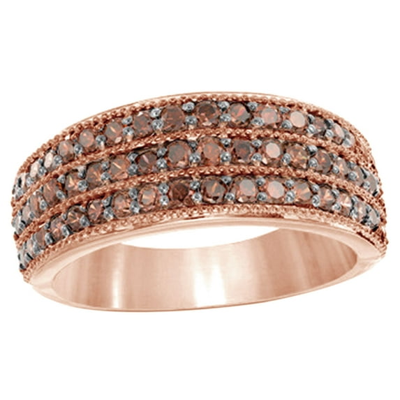 AFFY Champagne Natural Diamond Three Row Engagement Ring in 10k Rose Gold (1 cttw)
