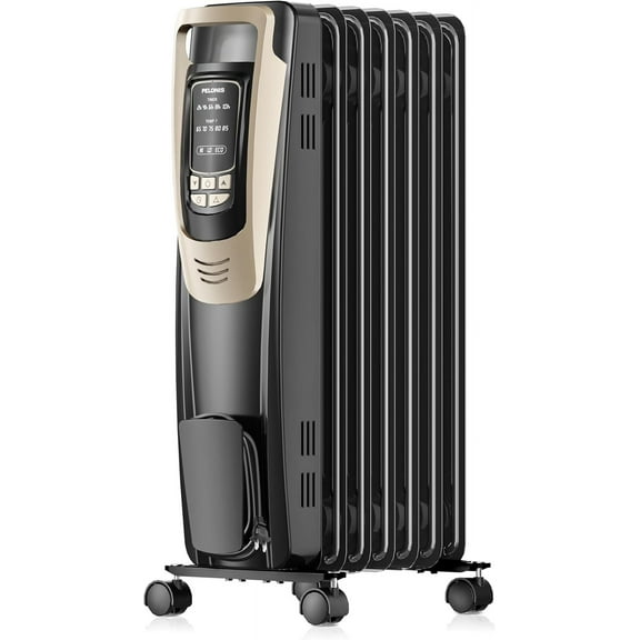 Champagne Oil Filled Radiator Heater with Remote and Thermostat, 5 Temperature Settings for indoor use Large Room, Energy Efficient Electric Space heater with Safety Features