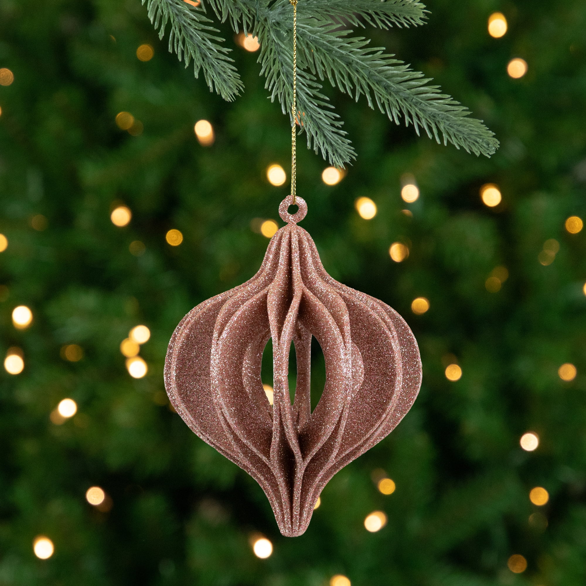 Northlight Champagne Pink Open Cut Glitter Onion Shatterproof Christmas Ornament 5" (127mm)