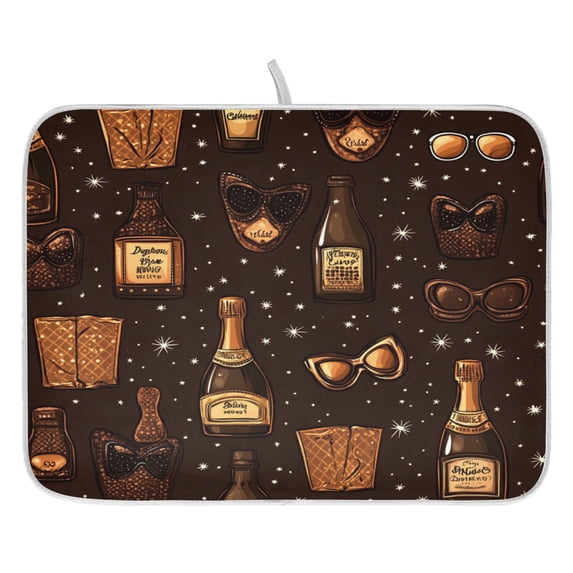 Champagne Pattern Design Dish Drying Mat for Kitchen, Quick Drying Absorbent Soft Durable 16" x 18"