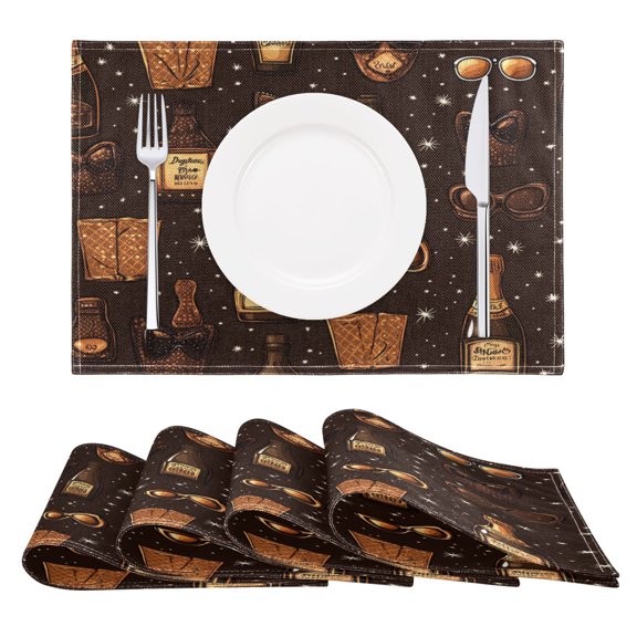 Champagne Pattern Design Reversible Placemat Set of 4 Non Slip Coffee Mats 18x12 Inch for Dining, Kitchen, Coffee
