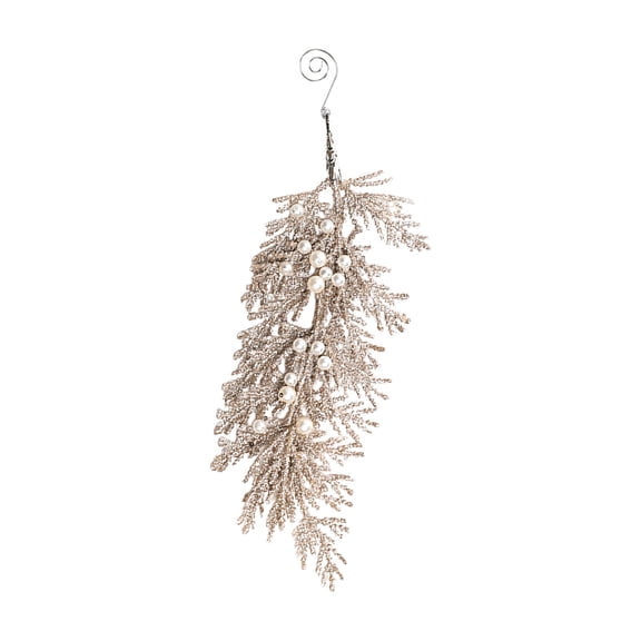 Champagne Pearl Leaf Christmas Ornament Plastic Glitter Pendant for Tree Decor 11.8 Inch Festive Holiday Decoration with Powder Finish