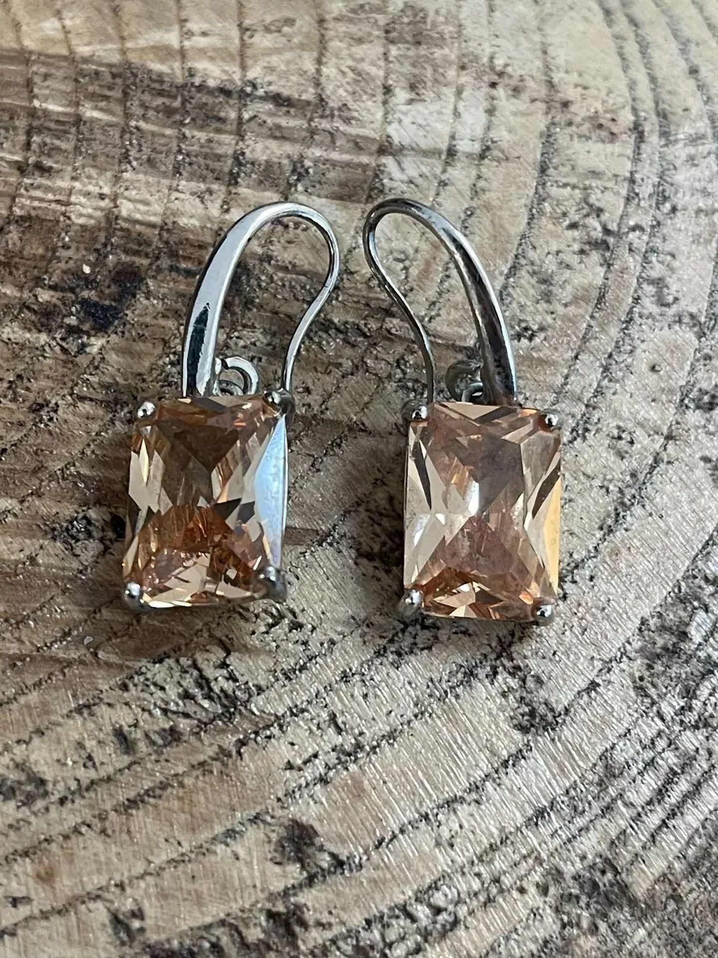 Champagne Pink Earrings Princess Cut Drop Dangle Thread Hooked - Unknown Stones