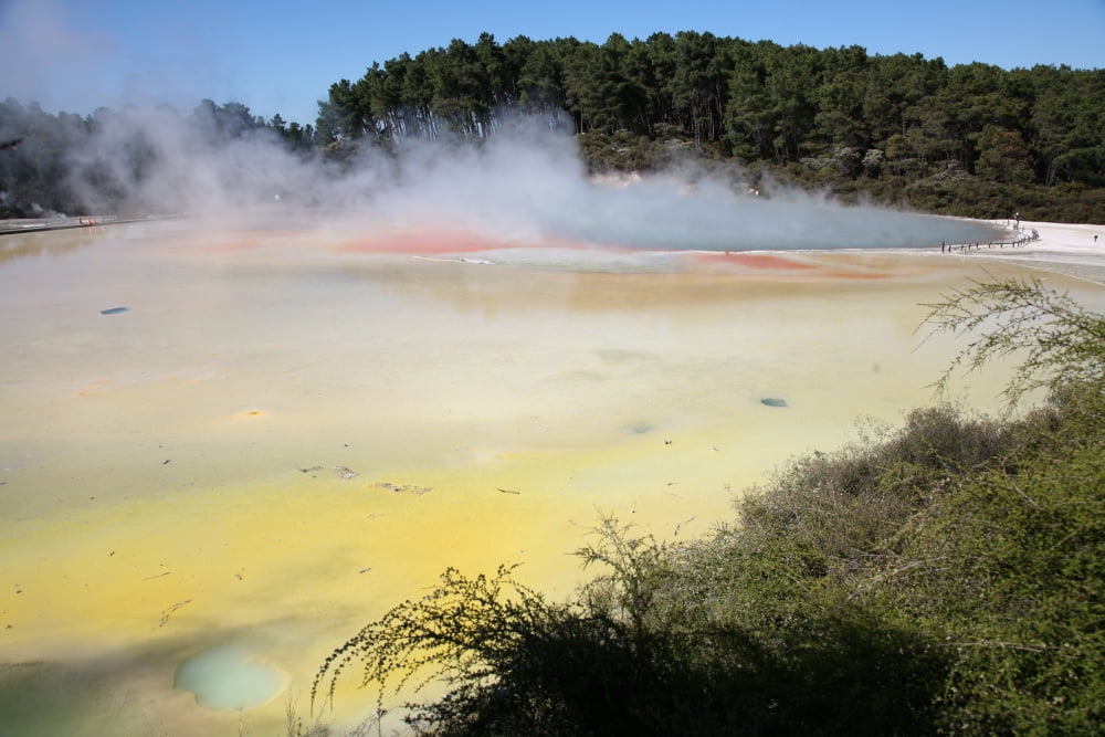 Champagne Pool and Artists Palette Wai-O-Tapu Geothermal area Taupo Volcanic Zone New Zealand Canvas Art - Richard RoscoeStocktrek Images (18 x 12)
