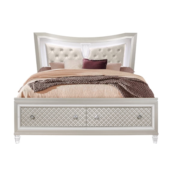 Champagne Queen Bed With Led And Acrylic Legs For Brilliance Headboard Pleasant