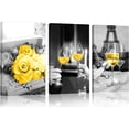 thumbnail image 1 of Champagne Red Wine Glass Yellow Rose Kitchen Wall Art for Dining Room Paris Decor Eiffel Tower Abstract Black and White Canvas Paintings Prints Pictures Framed Artwork for Home Kitchen Bar Decorations, 1 of 6
