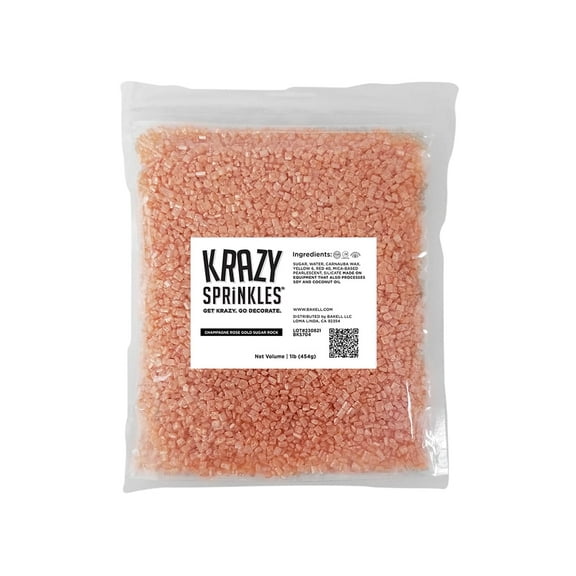 Krazy Sprinkles - Edible Champagne Rose Gold Sugar Rocks - Bold Cake Decoration, 1lb Bag