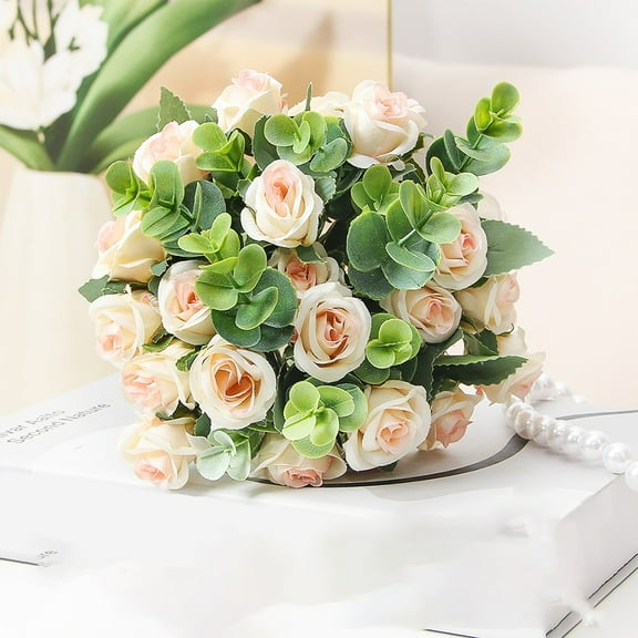 Champagne Roses Artificial Flowers 10PCS Fake Champagne Roses Real Touch Champagne Flowers Artificial for Floral Arrangement Flower Centerpices Wedding Bouquet Home Decorations
