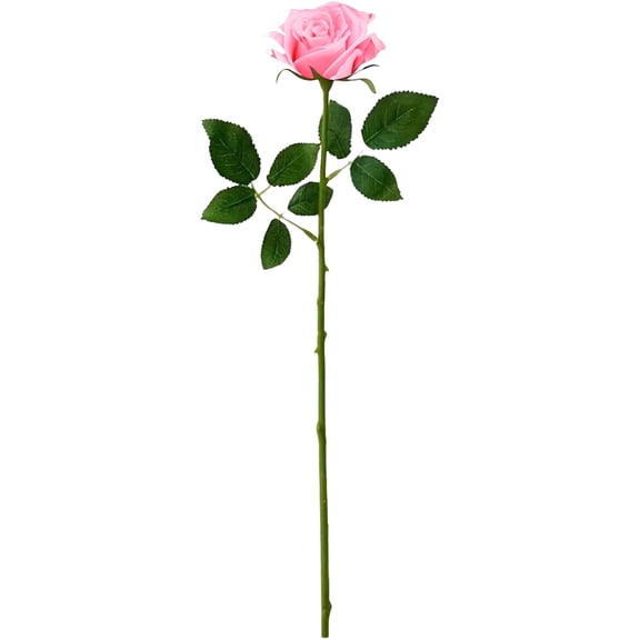 Champagne Roses Artificial Flowers Silk Fake Flowers Realistic Long-Stem Faux Roses Bouquet Long Stem for Wedding Celebration Home Party Birthday Valentine's Day Decoration, 1Pc(Pink,17.6X2.7")
