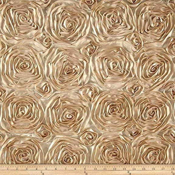 Champagne Rosette Satin Fabric  Sold By The Yard Floral Flowers Satin Decor