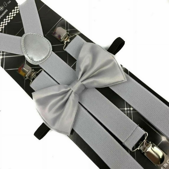 Champagne SILVER GREY Bow Tie and Matching Suspender Tuxedo Wedding Party - New with box/tags
